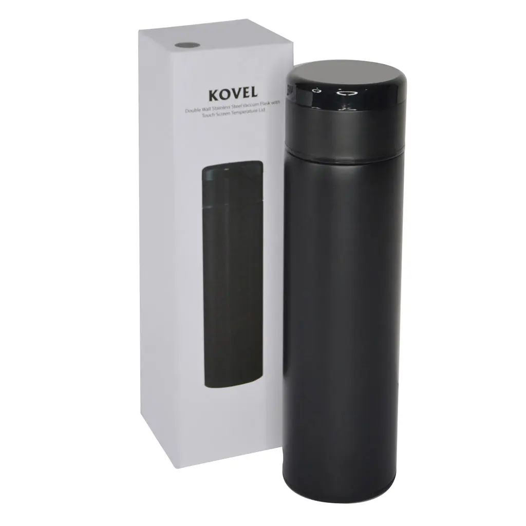 KOVEL - Giftology Double Walled Insulated Flask with Temperature Lid - Black (1).webp