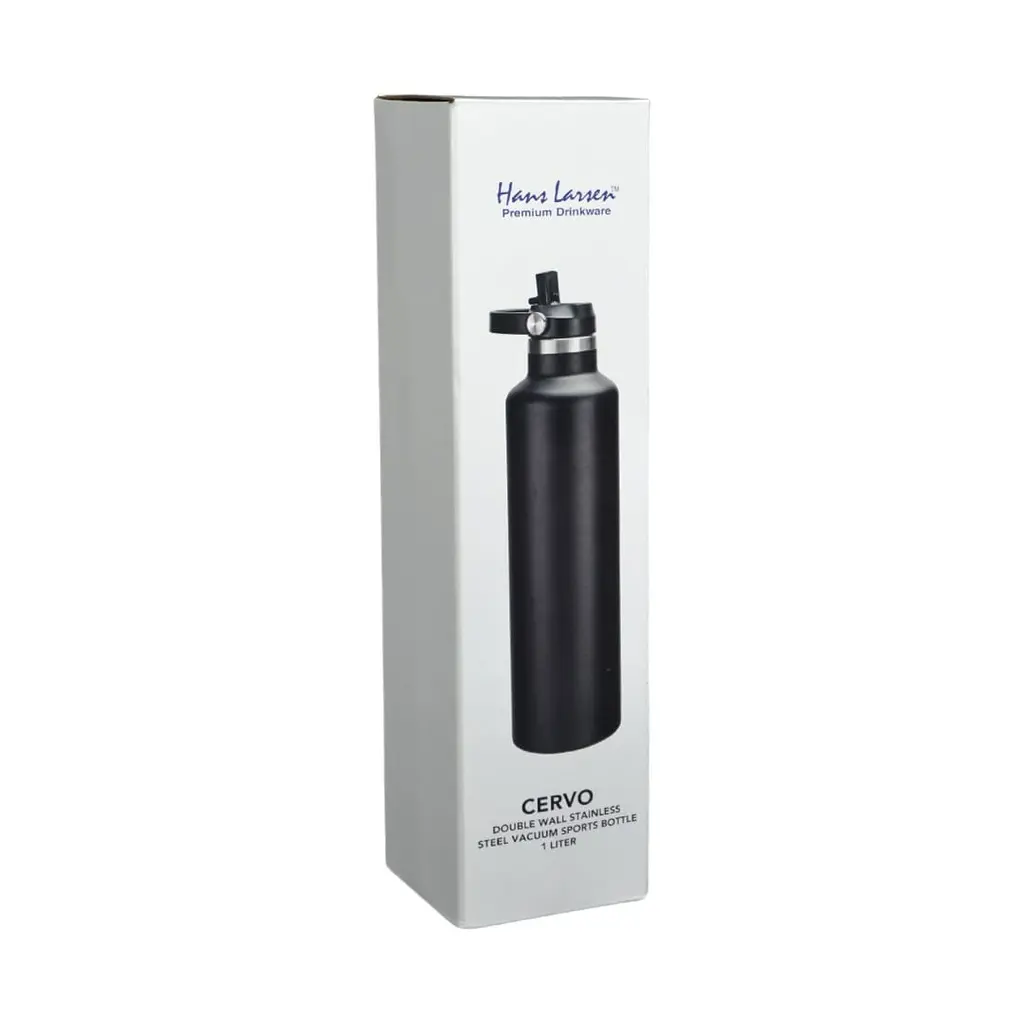 CERVO - Hans Larsen Vacuum Stainless Steel Bottle with Sports Lid - 1L - Black (1).webp