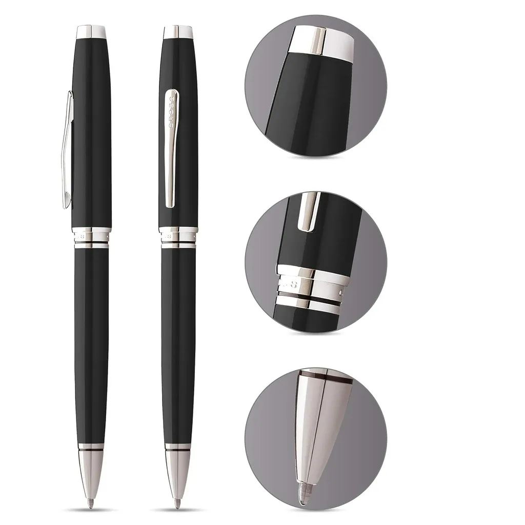 Coventry Black Lacquer with Polished Chrome Appointments Ballpoint Pen (Blue Ink)  (2).webp